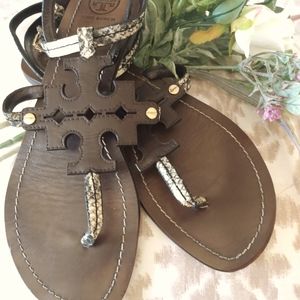 TORY BURCH PYTHON AND CHOCOLATE SANDALS sz 9